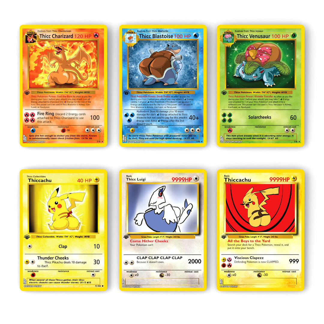 Thicc Pokemon Fan-Art Cards - Funny Collectible Parody Set Liquid Luck Thicc Pokemon Fan-Art Cards - Funny Collectible Parody Set Liquid Luck