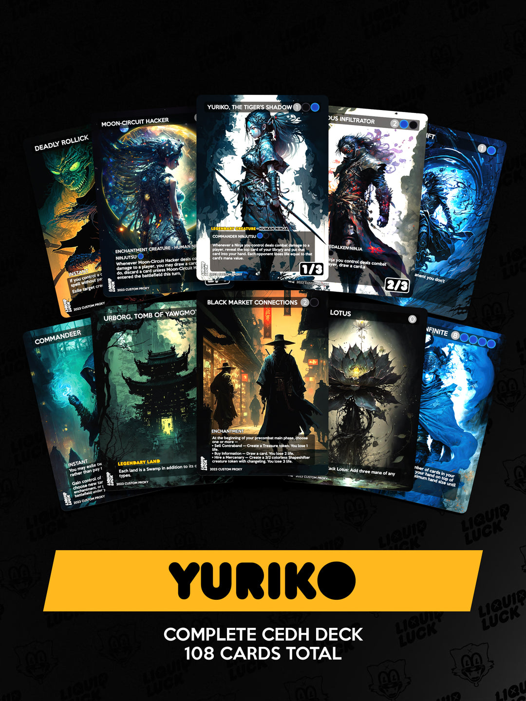 Yuriko, the Tiger's Shadow - Complete Commander Proxy Deck (cEDH) with 108 Cards and Bonus Cards - Ready to Play MTG Ninja Anime Deck
